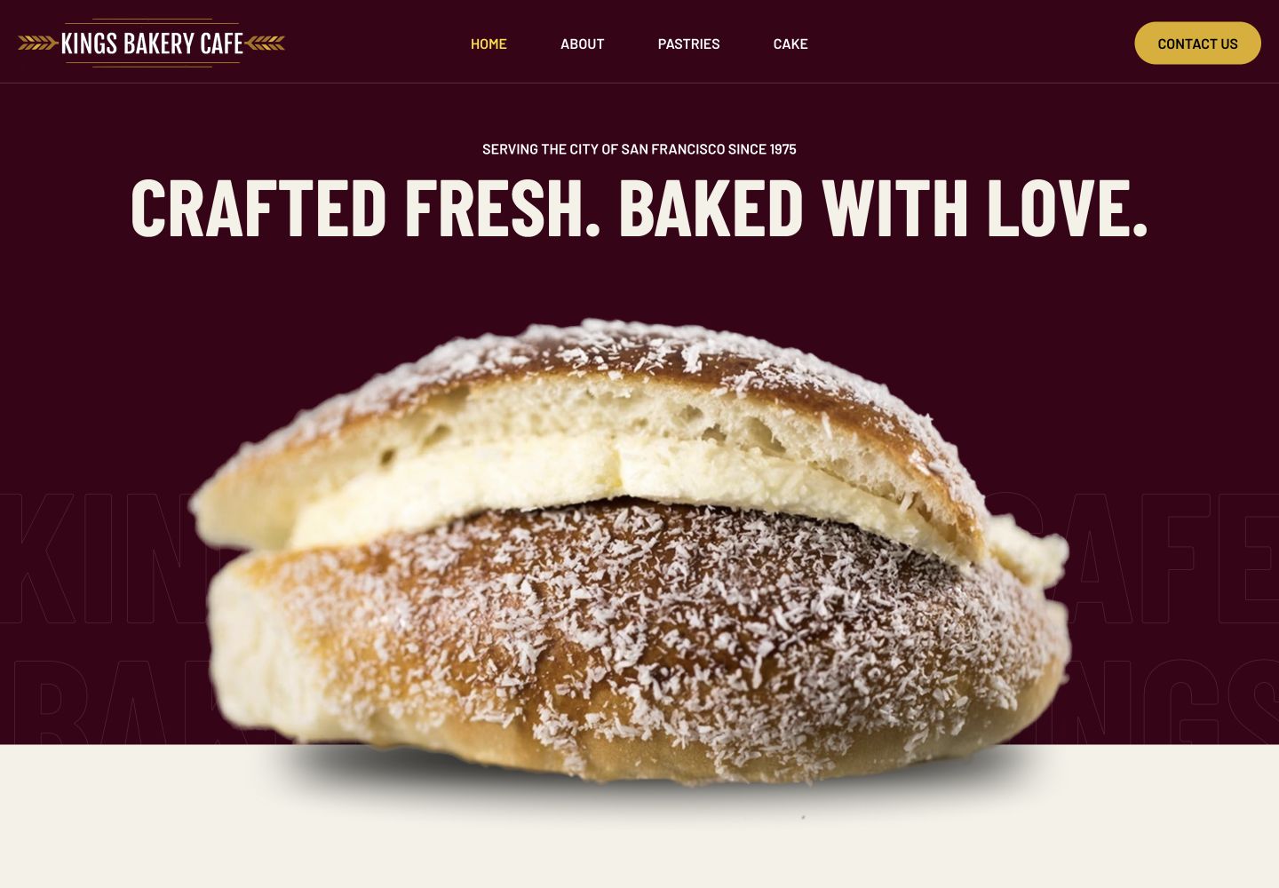 King’s Bakery Café desktop website layout