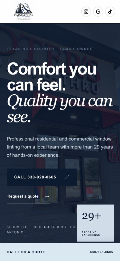 Paine & Sons mobile website layout