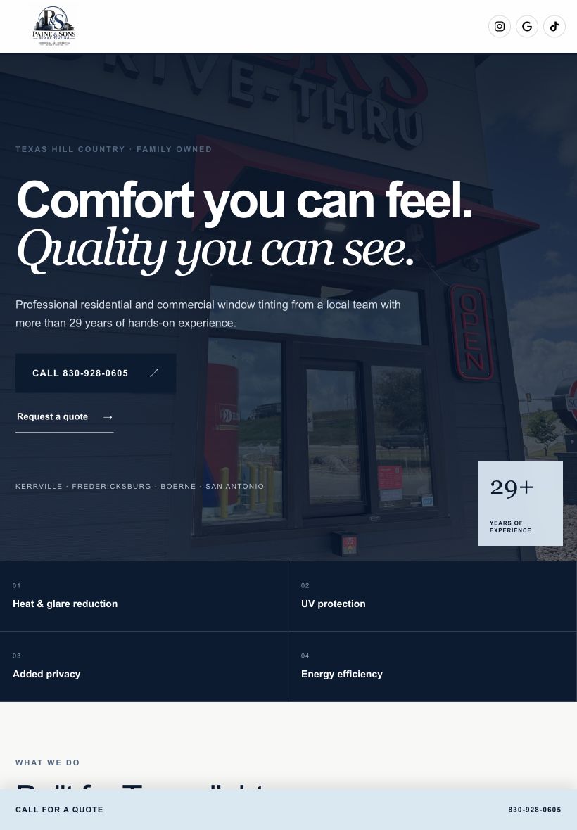 Paine & Sons tablet website layout